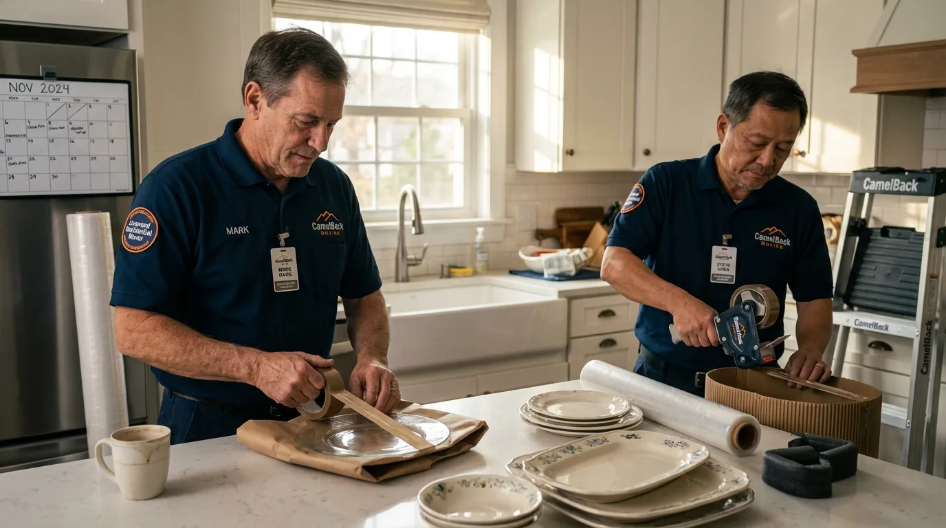 Professional crew packing kitchen dishware in Heath, OH